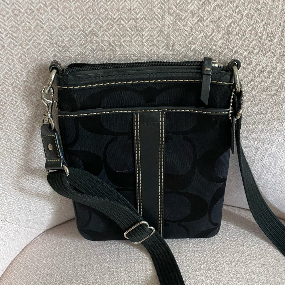 Coach black fabric crossbody bag